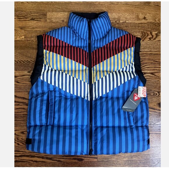 Free People Movement In A Bubble Printed Puffer Vest Chevron Camper Blue Combo - Picture 1 of 8